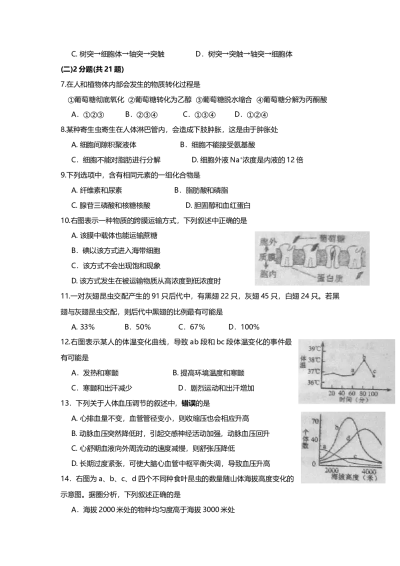 2010年上海市高中毕业统一学业考试生物试卷（答案版）_全国卷+地方卷_6.生物_1.生物高考真题试卷_2008-2020年_地方卷_上海高考生物真题01-20