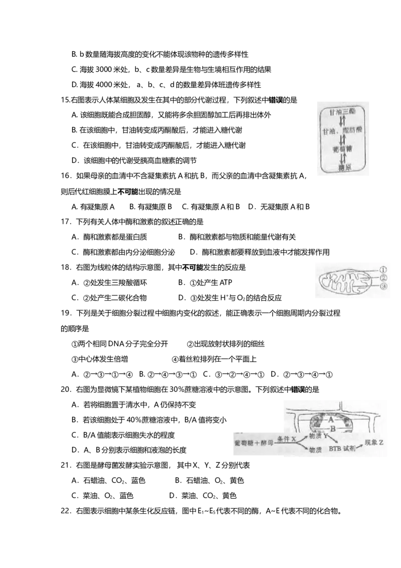 2010年上海市高中毕业统一学业考试生物试卷（答案版）_全国卷+地方卷_6.生物_1.生物高考真题试卷_2008-2020年_地方卷_上海高考生物真题01-20