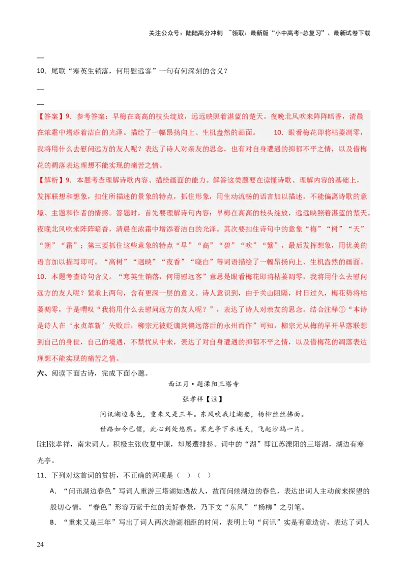 专题03：古诗词鉴赏之画面描绘(练习）解析版_02中考总复习（2026版更新中）_01-语文-中考总复习_2026年中考复习（更新中）