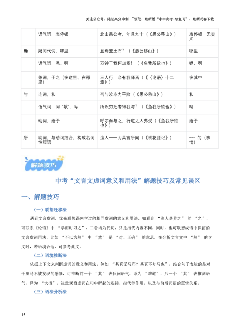 专题02：文言文阅读之虚词意义和用法(讲义）解析版_02中考总复习（2026版更新中）_01-语文-中考总复习_2026年中考复习（更新中）