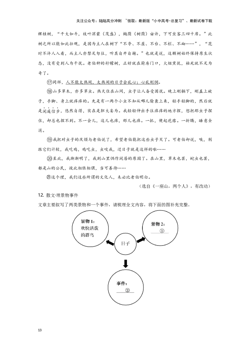 专题02记叙文的内容（含小说和散文）-备战2024年中考语文一轮复习高频考点分类训练（全国通用）原卷版_02中考总复习（2026版更新中）_01-语文-中考总复习_2024年中考资料_一轮复习