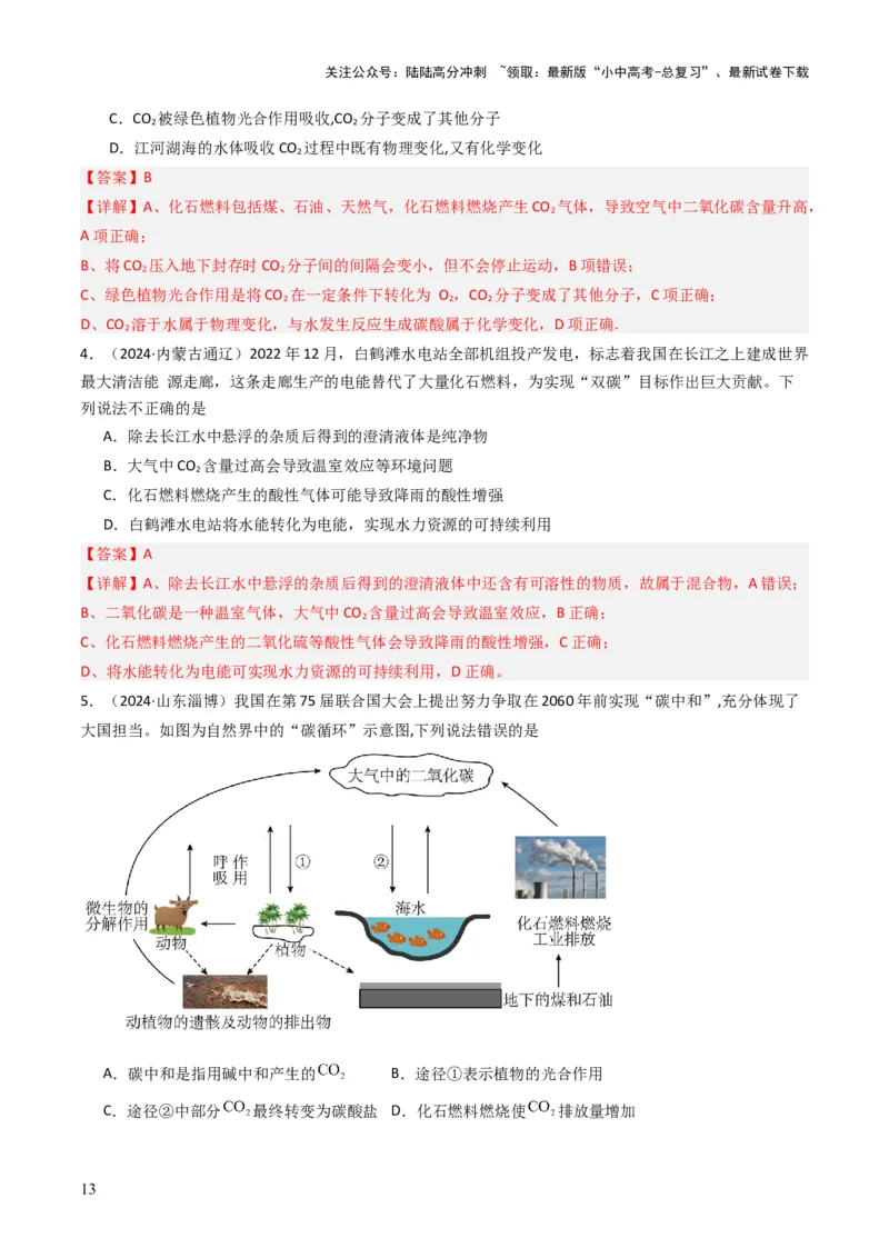 专题03碳和碳的氧化物（解析版）_02中考总复习（2026版更新中）_05-化学-中考总复习_2025年中考复习资料_备战2025年中考化学真题题源解密