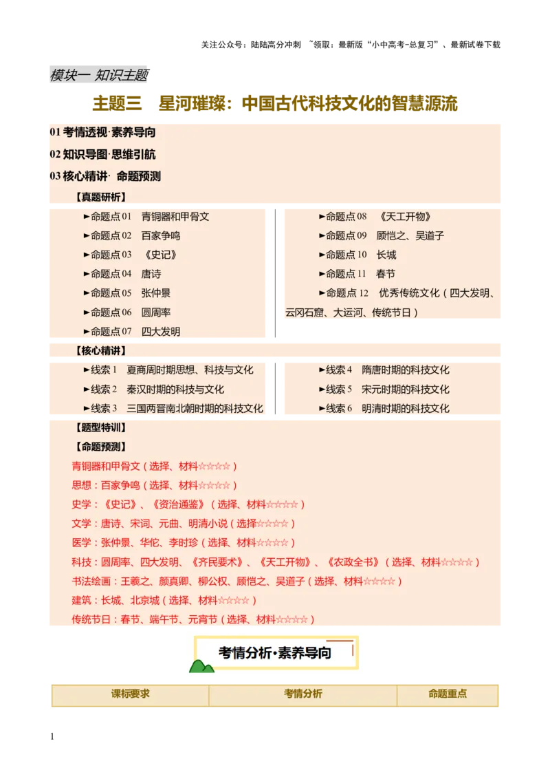 专题03星河璀璨：中国古代科技文化的智慧源流（讲练）（解析版）_02中考总复习（2026版更新中）_06-历史-中考总复习_2025年中考复习资料_2025中考二轮课件ppt+讲义+练习历史_讲义+练习