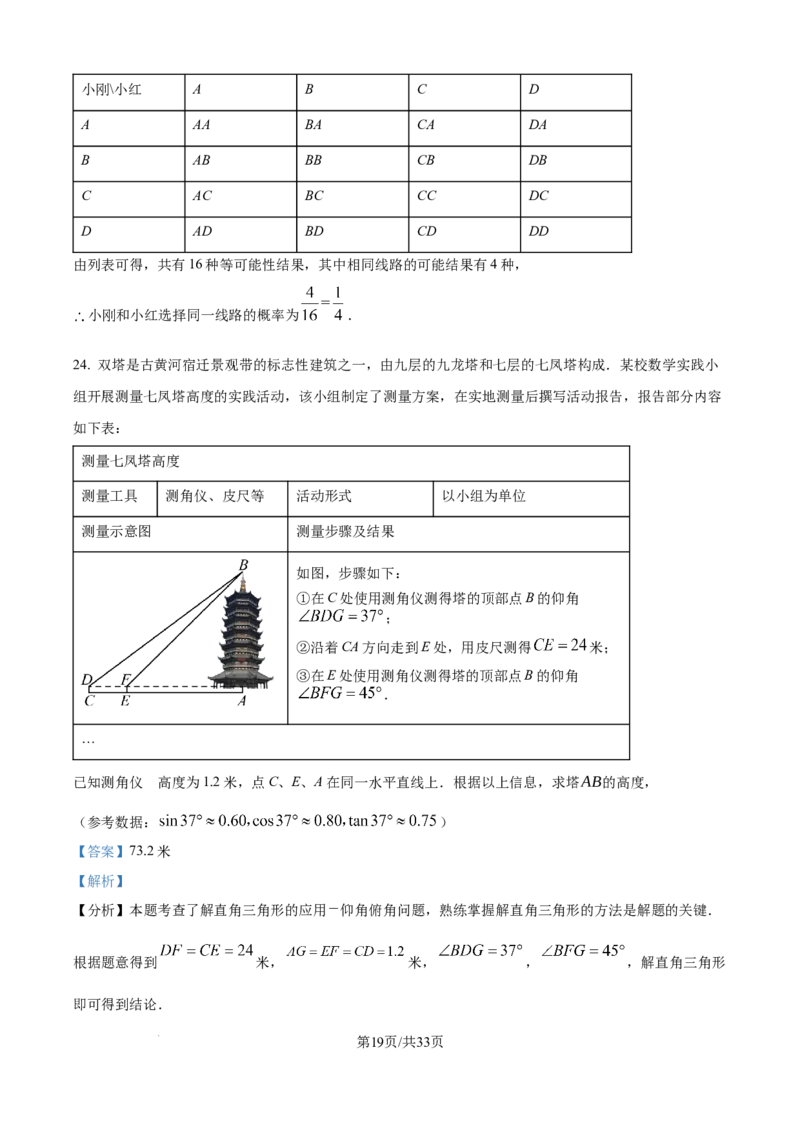 精品解析：2024年江苏省宿迁市中考数学试题（解析版）_江苏省中考_01江苏省13市中考历年真题2008-2025新_、中考全套_江苏省中考历年真题_江苏省中考数学2008-2024