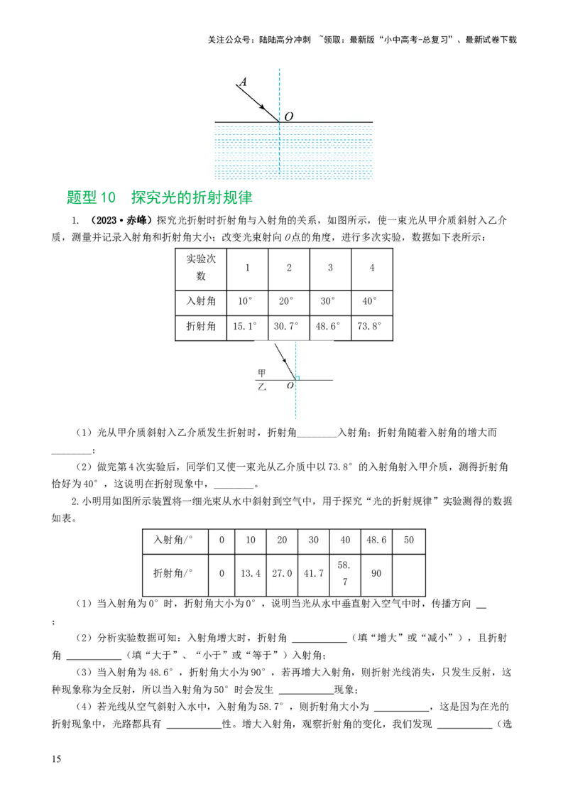 专题02光现象（练习）（原卷版）_02中考总复习（2026版更新中）_04-物理-中考总复习_2024年中考复习资料_一轮复习_课件+讲义+练习2024年中考物理一轮复习讲练测（全国通用）