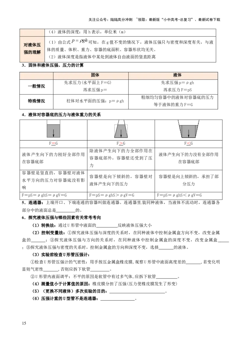 专题04密度、压强和浮力（讲练）（原卷版）_02中考总复习（2026版更新中）_04-物理-中考总复习_2025年中考复习资料_2025中考二轮课件ppt+讲义+练习物理_讲义+练习
