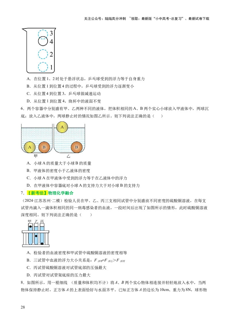 专题04密度、压强和浮力（讲练）（原卷版）_02中考总复习（2026版更新中）_04-物理-中考总复习_2025年中考复习资料_2025中考二轮课件ppt+讲义+练习物理_讲义+练习