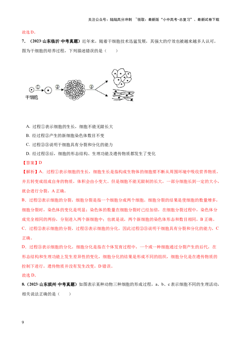专题03细胞怎样构成生物体（练习）（解析版）_02中考总复习（2026版更新中）_08-生物-中考总复习_2024年中考复习资料_一轮复习_❤2024年中考生物一轮复习讲练测（全国通用）_练习