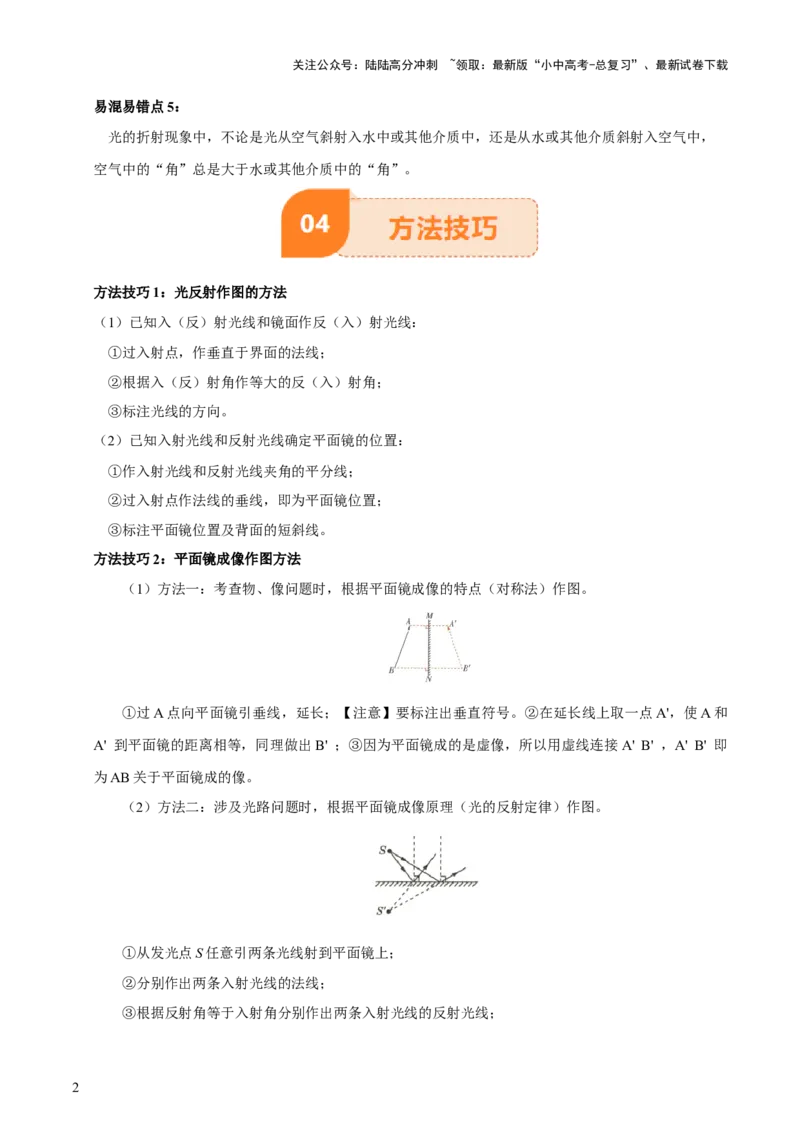 专题02光现象（5大模块知识清单+5个易混易错+3种方法技巧+典例真题精析）（原卷版）_02中考总复习（2026版更新中）_04-物理-中考总复习_2025年中考复习资料_2025年中考物理一轮知识梳理