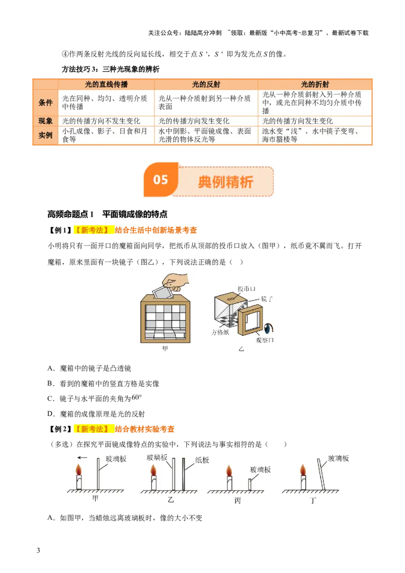专题02光现象（5大模块知识清单+5个易混易错+3种方法技巧+典例真题精析）（原卷版）_02中考总复习（2026版更新中）_04-物理-中考总复习_2025年中考复习资料_2025年中考物理一轮知识梳理
