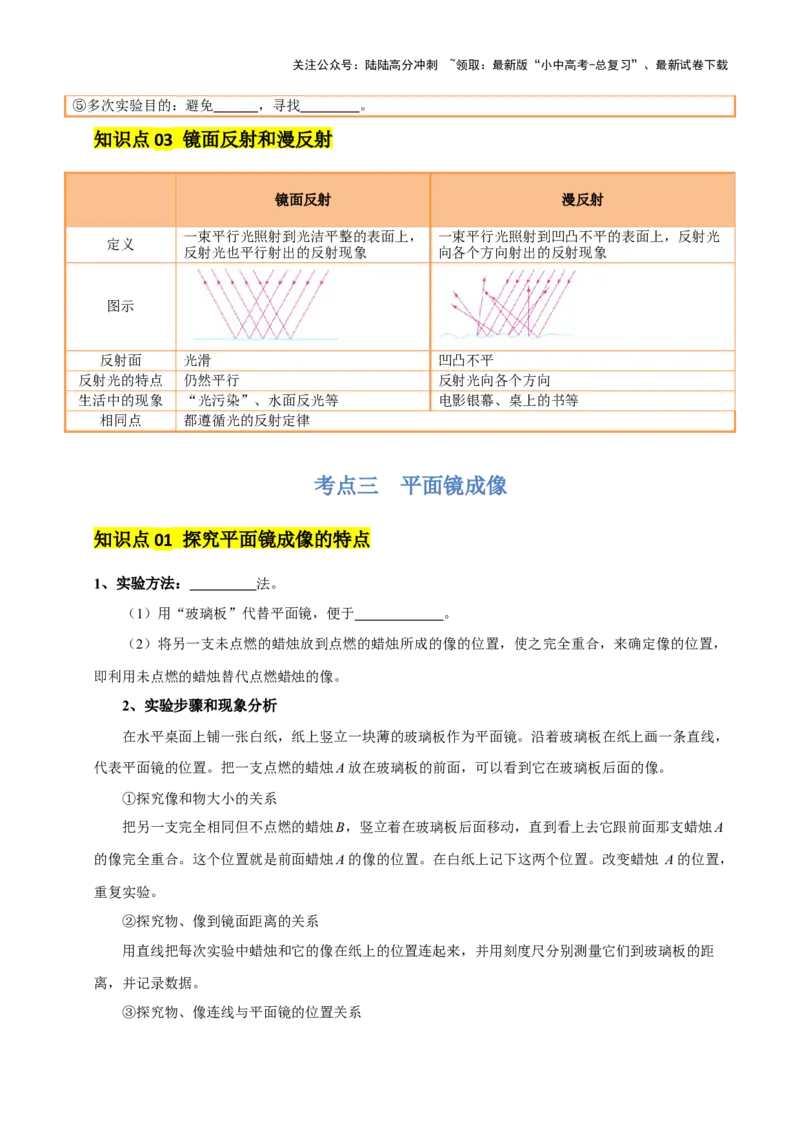 专题02光现象（5大模块知识清单+5个易混易错+3种方法技巧+典例真题精析）（原卷版）_02中考总复习（2026版更新中）_04-物理-中考总复习_2025年中考复习资料_2025年中考物理一轮知识梳理