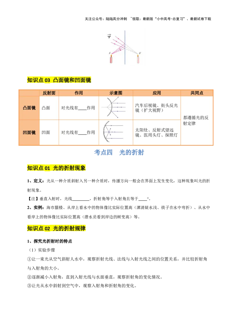 专题02光现象（5大模块知识清单+5个易混易错+3种方法技巧+典例真题精析）（原卷版）_02中考总复习（2026版更新中）_04-物理-中考总复习_2025年中考复习资料_2025年中考物理一轮知识梳理