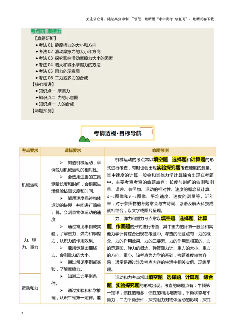 专题03运动和力（讲练）（原卷版）_02中考总复习（2026版更新中）_04-物理-中考总复习_2025年中考复习资料_2025中考二轮课件ppt+讲义+练习物理_讲义+练习