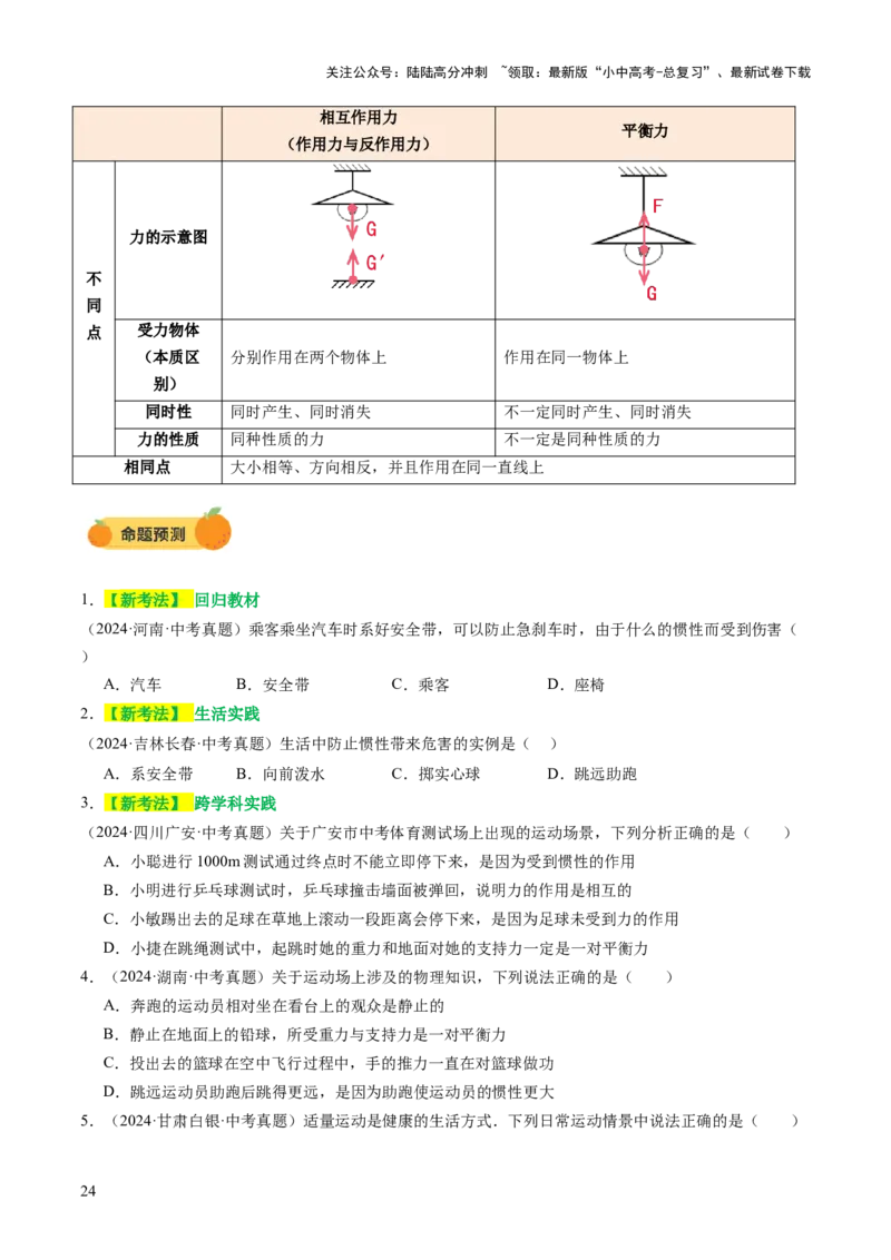 专题03运动和力（讲练）（原卷版）_02中考总复习（2026版更新中）_04-物理-中考总复习_2025年中考复习资料_2025中考二轮课件ppt+讲义+练习物理_讲义+练习