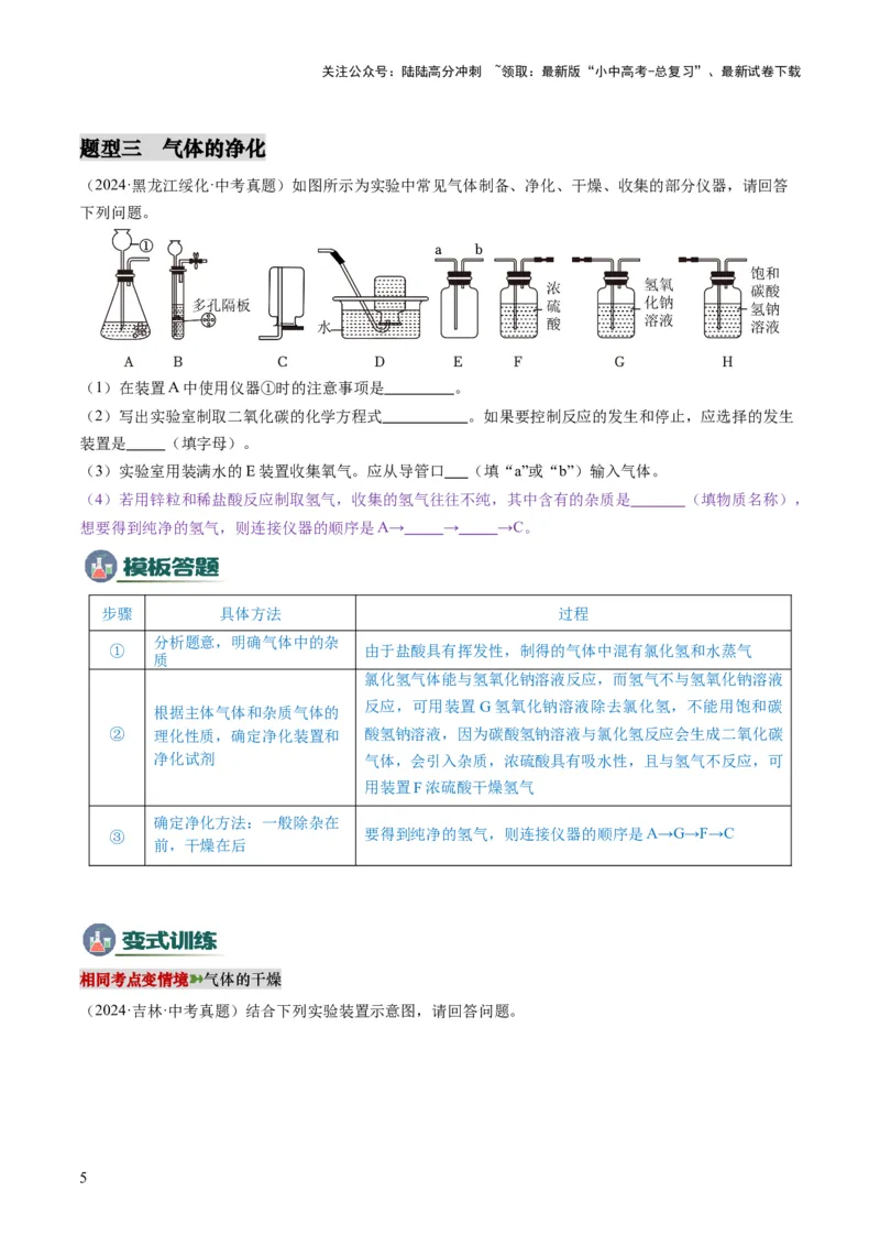 专题03气体的制备与性质（原卷版）_02中考总复习（2026版更新中）_05-化学-中考总复习_2025年中考复习资料_2025年中考化学答题方法模板