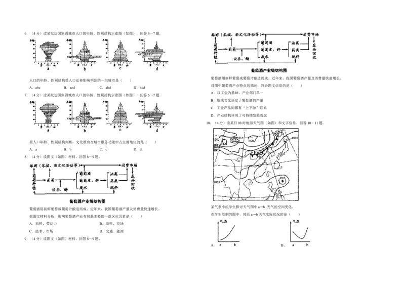 2009年天津市高考地理试卷_全国卷+地方卷_8.地理_1.地理高考真题试卷_2008-2020年_地方卷_天津高考地理08-21_A3word版