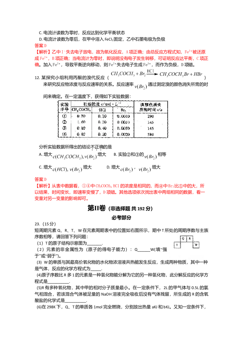 2009年福建高考化学试卷及答案word_全国卷+地方卷_5.化学_1.化学高考真题试卷_2008-2020年_地方卷_福建高考化学2008-2020