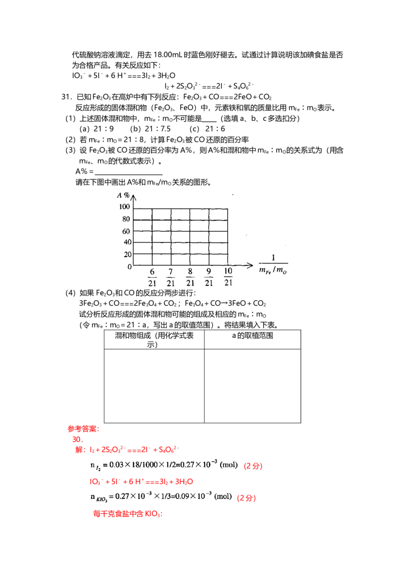 2001年上海市高中毕业统一学业考试化学试卷（答案版）_全国卷+地方卷_5.化学_1.化学高考真题试卷_2008-2020年_地方卷_上海高考化学真题2001-2019