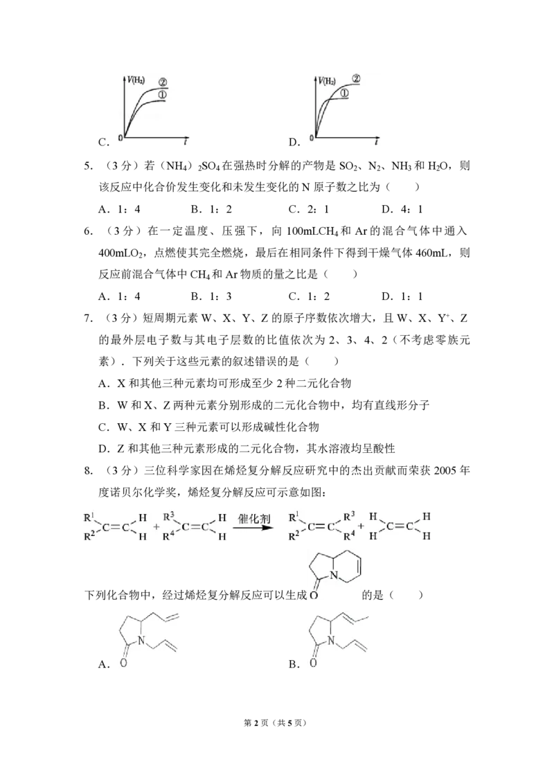 2010年全国统一高考化学试卷（全国卷Ⅱ）（原卷版）_全国卷+地方卷_5.化学_1.化学高考真题试卷_2008-2020年_全国卷_全国统一高考化学（新课标ⅱ）2008-2021_A4word版_PDF版