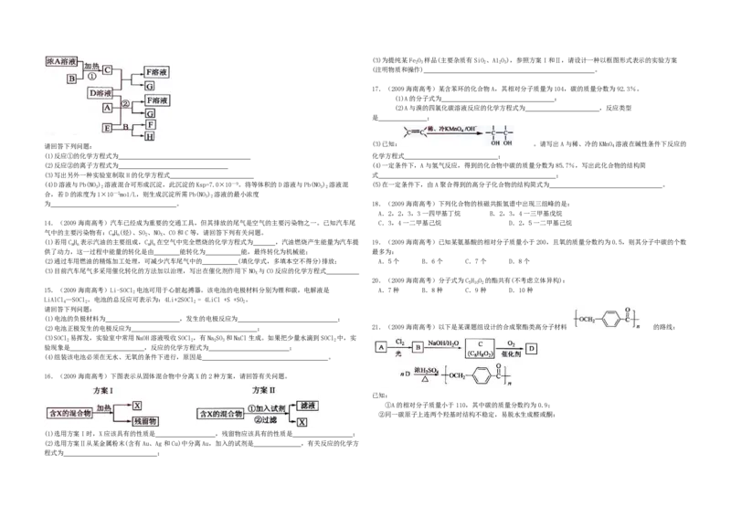 2009年海南高考化学（原卷版）_全国卷+地方卷_5.化学_1.化学高考真题试卷_2008-2020年_地方卷_海南高考化学2008-2020_A3word版_PDF版（赠送）