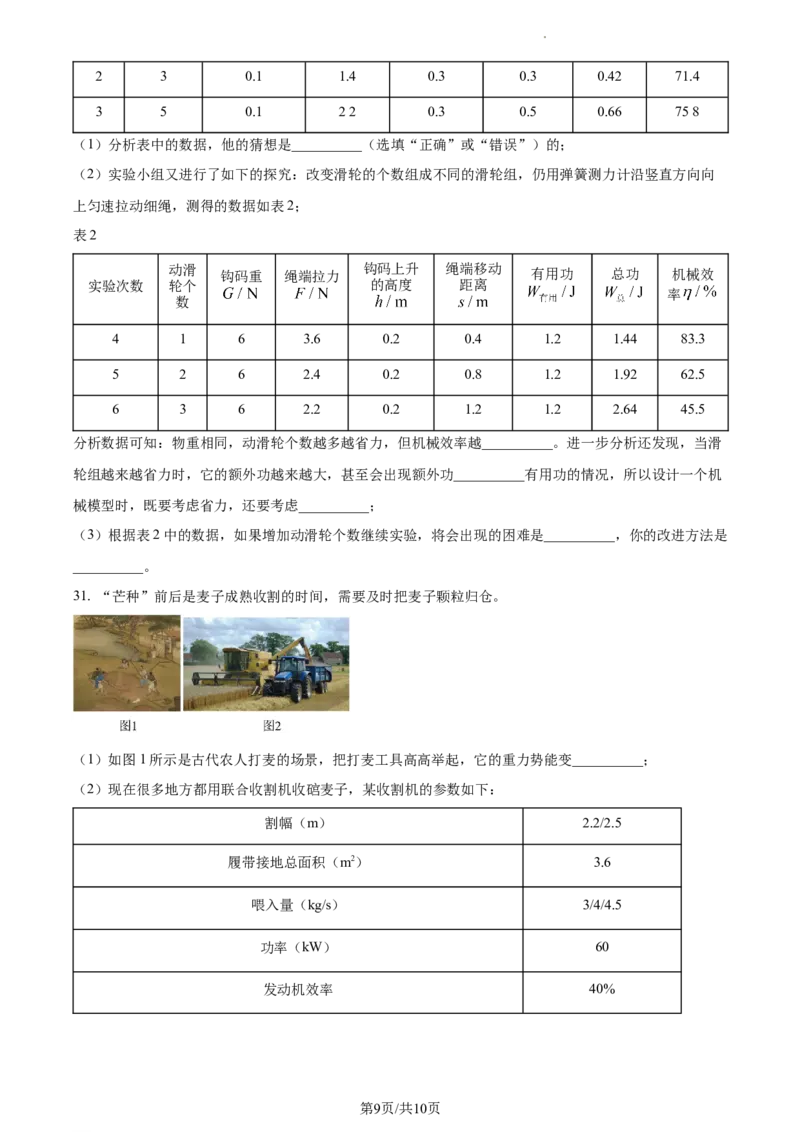 精品解析：2023年江苏省扬州市中考物理试题（原卷版）_江苏省中考_01江苏省13市中考历年真题2008-2025新_、中考全套_江苏省中考历年真题_江苏省中考物理2008-2024