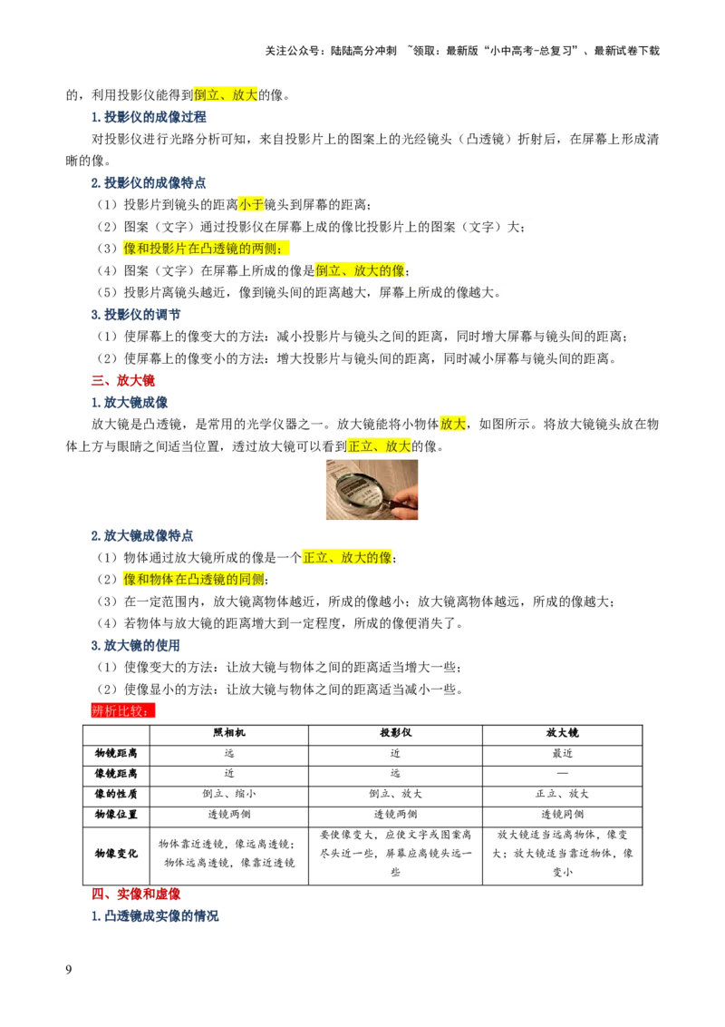 专题03透镜及其应用（讲义）（原卷版）_02中考总复习（2026版更新中）_04-物理-中考总复习_2024年中考复习资料_一轮复习_课件+讲义+练习2024年中考物理一轮复习讲练测（全国通用）