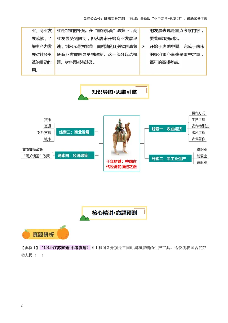 专题02千年财赋：中国古代经济的演进之路（讲练）（原卷版）_02中考总复习（2026版更新中）_06-历史-中考总复习_2025年中考复习资料_2025中考二轮课件ppt+讲义+练习历史_讲义+练习