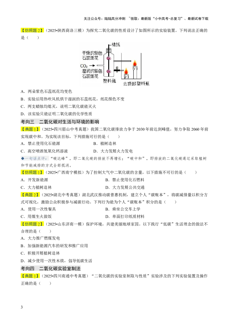 专题03碳和碳的氧化物（原卷版）_02中考总复习（2026版更新中）_05-化学-中考总复习_2026年中考复习（更新中）_备战2026年中考化学真题题源解密