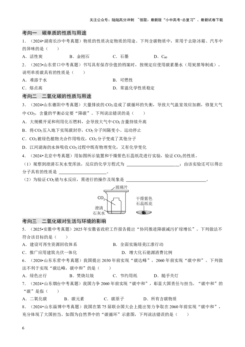 专题03碳和碳的氧化物（原卷版）_02中考总复习（2026版更新中）_05-化学-中考总复习_2026年中考复习（更新中）_备战2026年中考化学真题题源解密