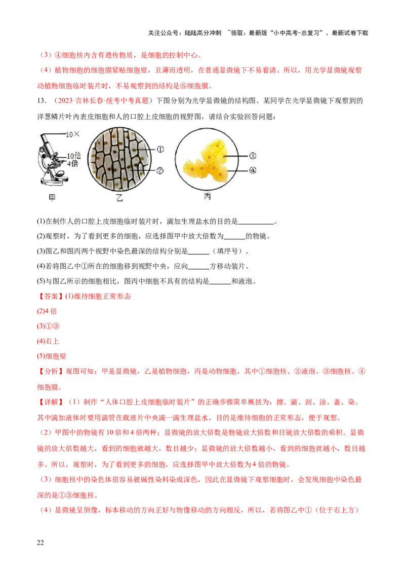 专题02细胞是生命活动的基本单位（解析版）_02中考总复习（2026版更新中）_08-生物-中考总复习_2024年中考复习资料_一轮复习_❤备战2024年中考生物一轮复习考点帮（全国通用）_练习