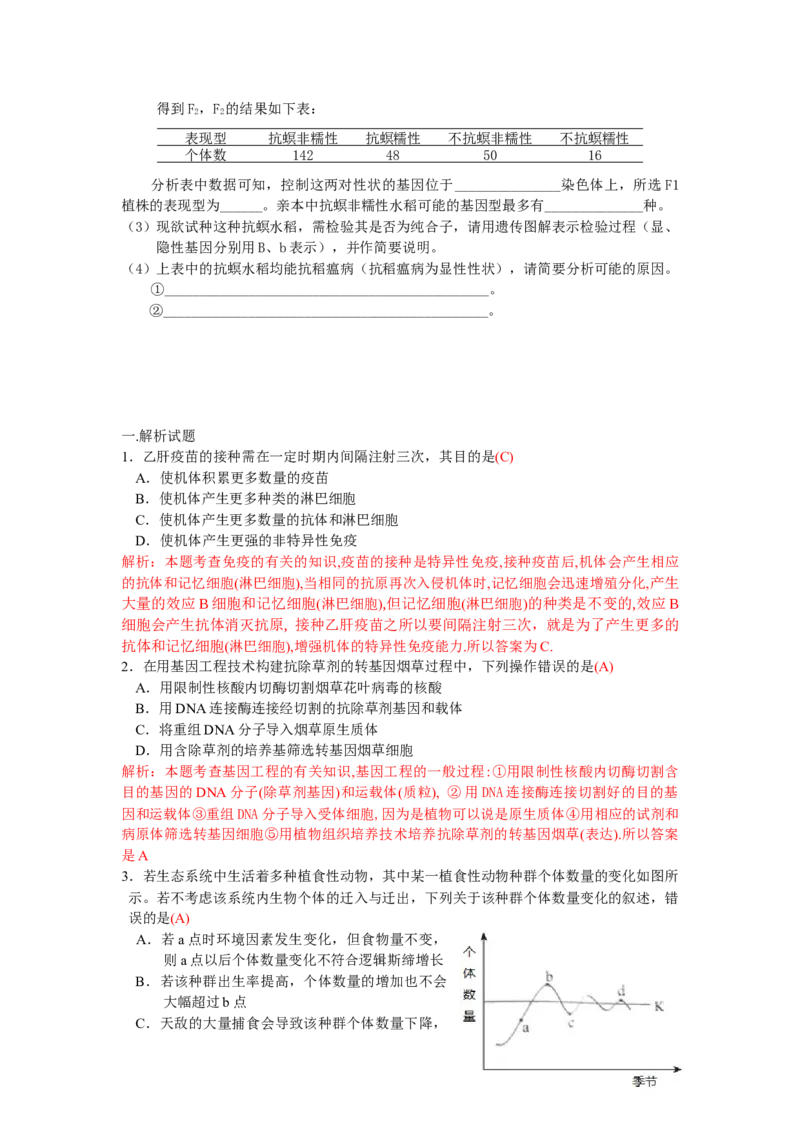 2010年浙江省高考生物（解析版）_全国卷+地方卷_6.生物_1.生物高考真题试卷_2008-2020年_地方卷_浙江高考生物08-21_A4word版
