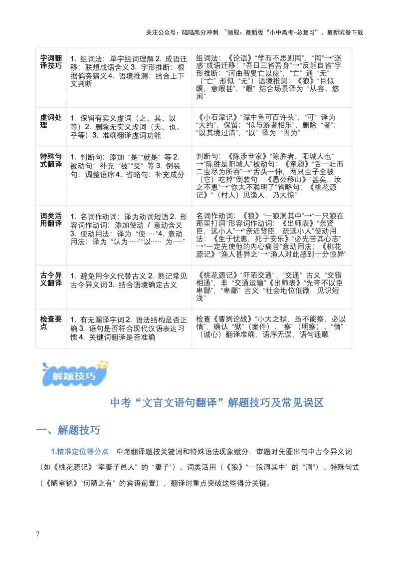 专题03：文言文阅读之翻译语句(讲义）原卷版_02中考总复习（2026版更新中）_01-语文-中考总复习_2026年中考复习（更新中）