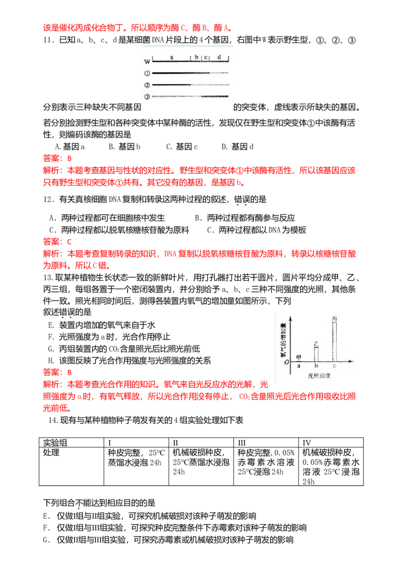 2009年高考海南卷生物试题及答案_全国卷+地方卷_6.生物_1.生物高考真题试卷_2008-2020年_地方卷_海南高考生物08-20_A4word版_答案版