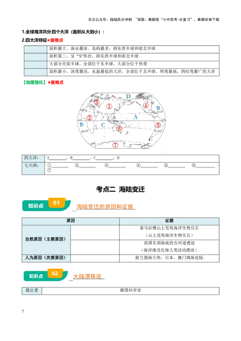 专题02陆地和海洋-2025年中考地理知识点梳理（挖空版）_02中考总复习（2026版更新中）_09-地理-中考总复习_2025中考地理复习资料_2025年中考地理知识点_挖空版+背诵版