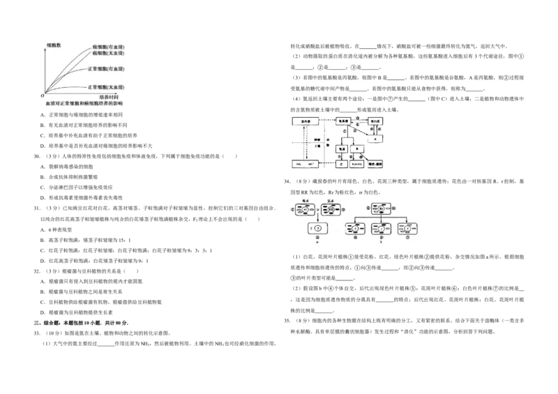 2007年江苏省高考生物试卷_全国卷+地方卷_6.生物_1.生物高考真题试卷_2008-2020年_地方卷_江苏高考生物07-20_A3word版