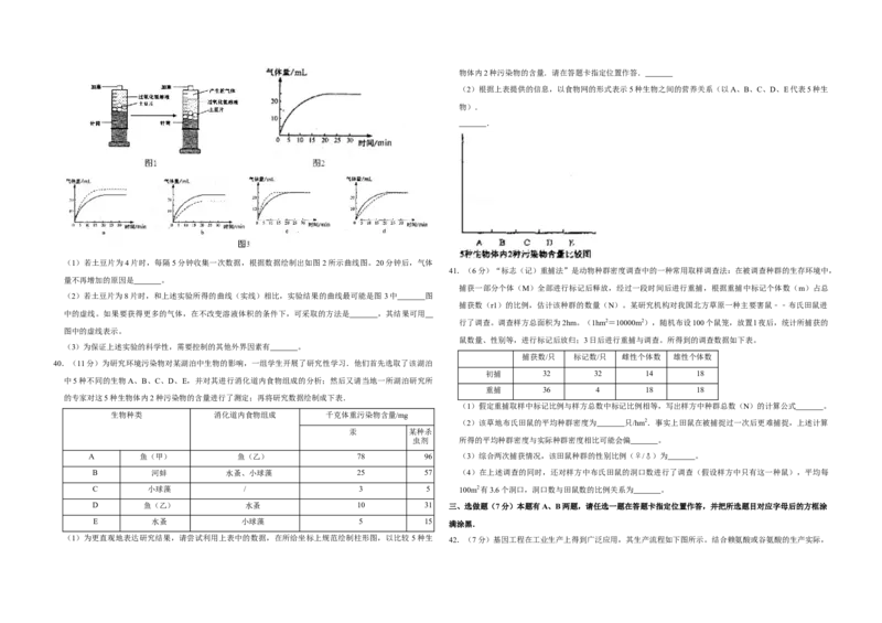 2007年江苏省高考生物试卷_全国卷+地方卷_6.生物_1.生物高考真题试卷_2008-2020年_地方卷_江苏高考生物07-20_A3word版