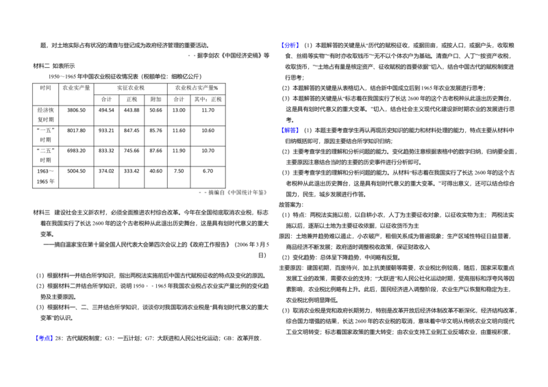 2009年全国统一高考历史试卷（全国卷Ⅰ）（解析版）_全国卷+地方卷_7.历史_1.历史高考真题试卷_2008-2020年_全国卷_全国统一高考历史（新课标ⅰ）08-21_A3word版