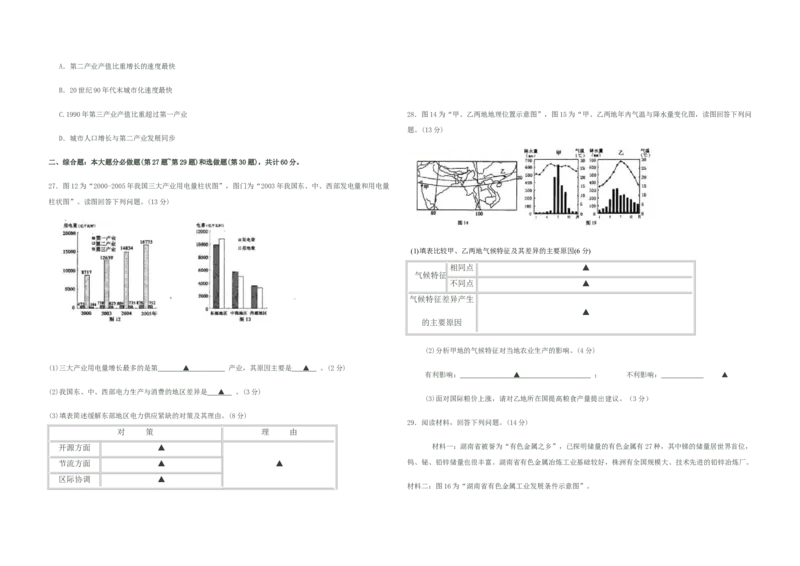 2008年江苏高考地理试题及答案_全国卷+地方卷_8.地理_1.地理高考真题试卷_2008-2020年_地方卷_江苏高考地理08-21_A3word版