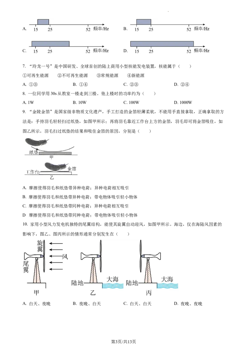 精品解析：2023年江苏省常州市中考物理试题（原卷版）_江苏省中考_01江苏省13市中考历年真题2008-2025新_、中考全套_江苏省中考历年真题_江苏省中考物理2008-2024