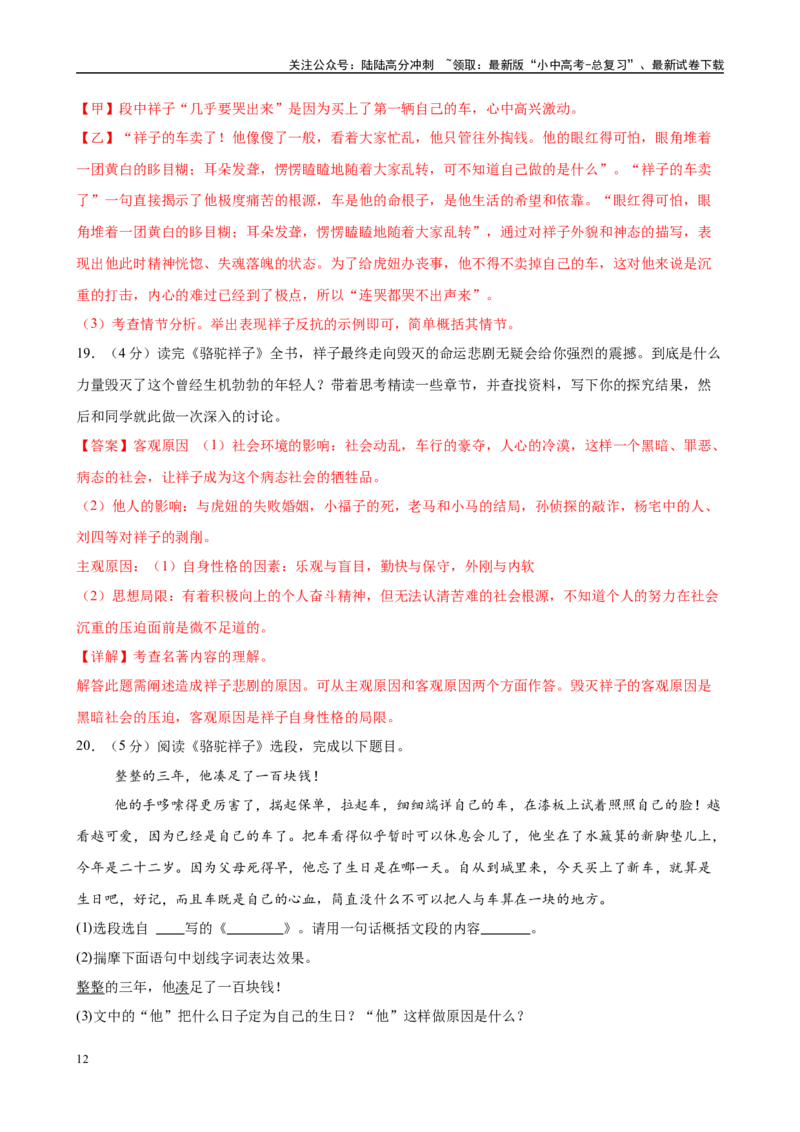 专题03《骆驼祥子》-2025年中考语文名著导读分层闯关训练（解析版）_02中考总复习（2026版更新中）_01-语文-中考总复习_2025年中考资料_2025年中考语文名著导读分层闯关训练