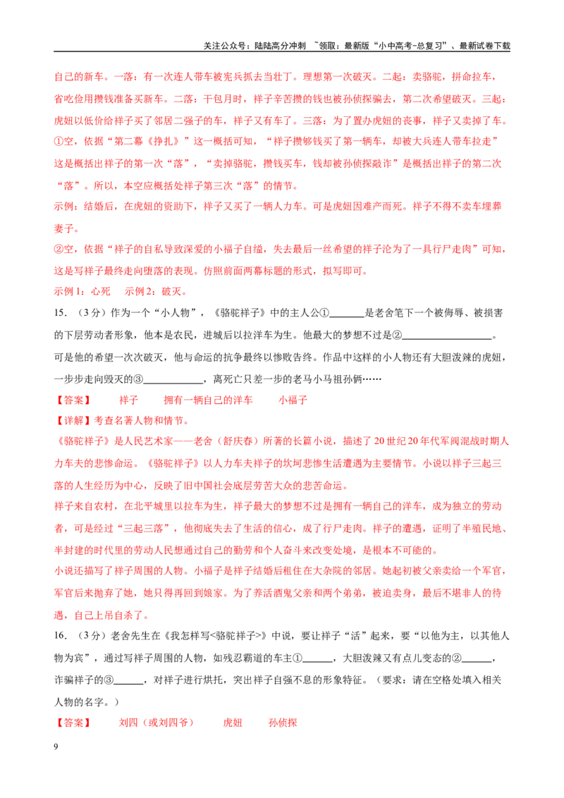 专题03《骆驼祥子》-2025年中考语文名著导读分层闯关训练（解析版）_02中考总复习（2026版更新中）_01-语文-中考总复习_2025年中考资料_2025年中考语文名著导读分层闯关训练