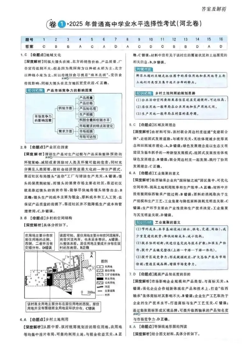 地理答案_2025全国各省高考真题+答案_10、河北卷（物理、历史、化学、地理、政治、生物）_2025年河北高考真题地理