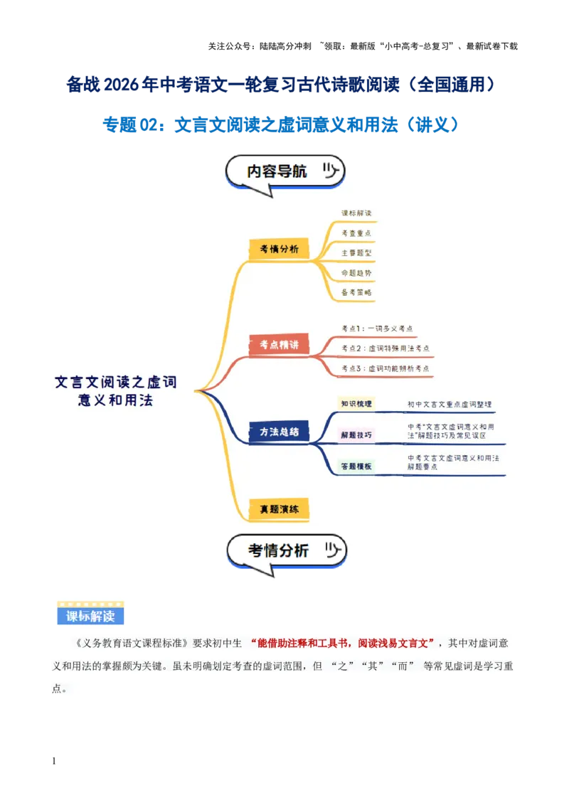 专题02：文言文阅读之虚词意义和用法(讲义）原卷版_02中考总复习（2026版更新中）_01-语文-中考总复习_2026年中考复习（更新中）