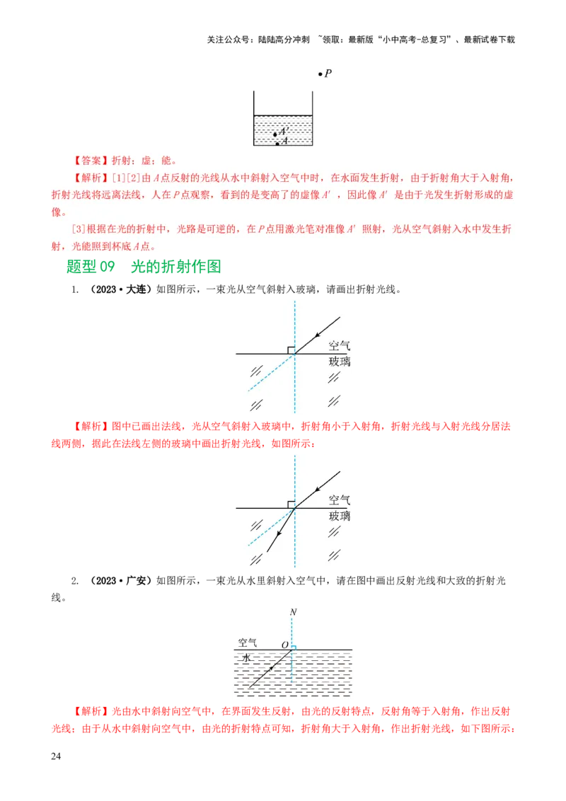 专题02光现象（练习）（解析版）_02中考总复习（2026版更新中）_04-物理-中考总复习_2024年中考复习资料_一轮复习_课件+讲义+练习2024年中考物理一轮复习讲练测（全国通用）