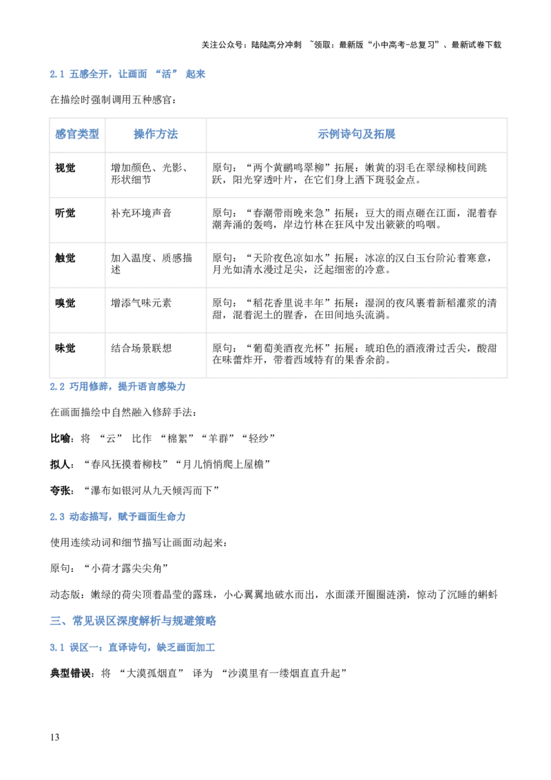 专题03：古诗词鉴赏之画面描绘(讲义）原卷版_02中考总复习（2026版更新中）_01-语文-中考总复习_2026年中考复习（更新中）