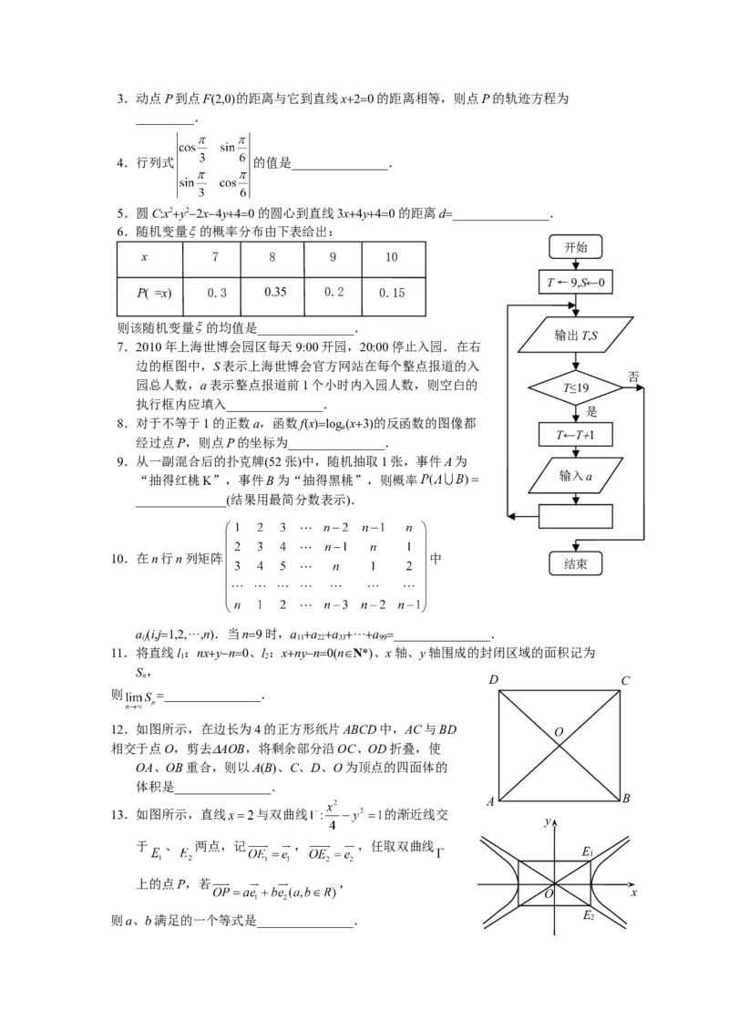 2010年上海高考数学真题（文科）试卷（原卷版）_全国卷+地方卷_2.数学_1.数学高考真题试卷_2008-2020年_地方卷_上海高考数学真题02-21