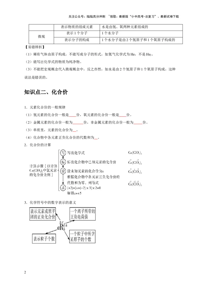 专题03化学式与化合价（原卷版）_02中考总复习（2026版更新中）_05-化学-中考总复习_2024年中考复习资料_专项复习资料_2024年中考化学复习考点一遍过（全国通用）
