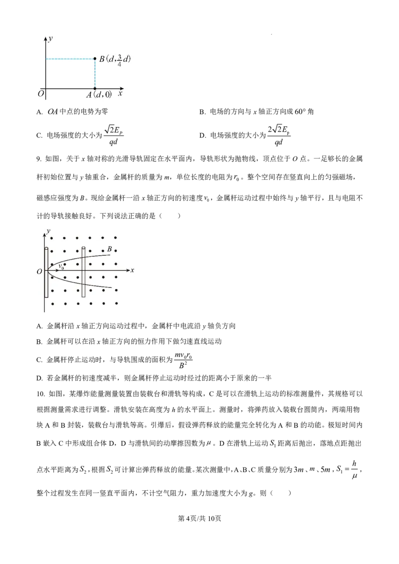2025年高考湖南卷物理真题_2025全国各省高考真题+答案_10、湖南卷（物理、历史、化学、地理、政治、生物）