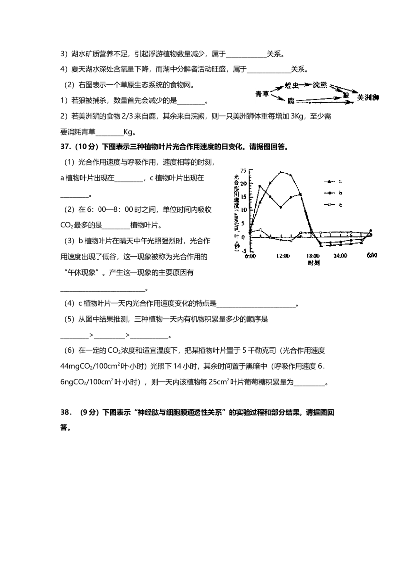 2007年上海市高中毕业统一学业考试生物试卷（原卷版）_全国卷+地方卷_6.生物_1.生物高考真题试卷_2008-2020年_地方卷_上海高考生物真题01-20