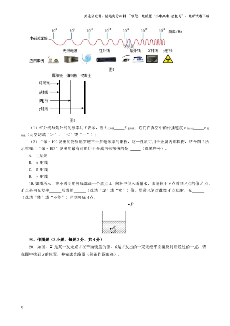 专题02光现象（测试）（原卷版）_02中考总复习（2026版更新中）_04-物理-中考总复习_2024年中考复习资料_一轮复习_课件+讲义+练习2024年中考物理一轮复习讲练测（全国通用）